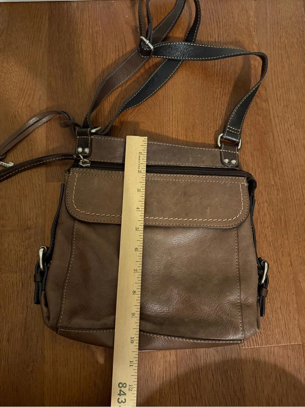 VTG Fossil Brown Leather Crossbody Purse Organizer Wallet Bag Zip Pockets